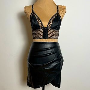 Black faux leather mini skirt